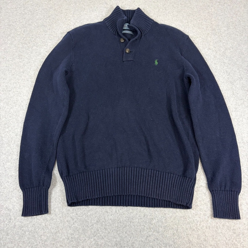 Vintage Polo Ralph Lauren Sweater Mens Small Blue Mock Neck Button - Picture 1 of 6